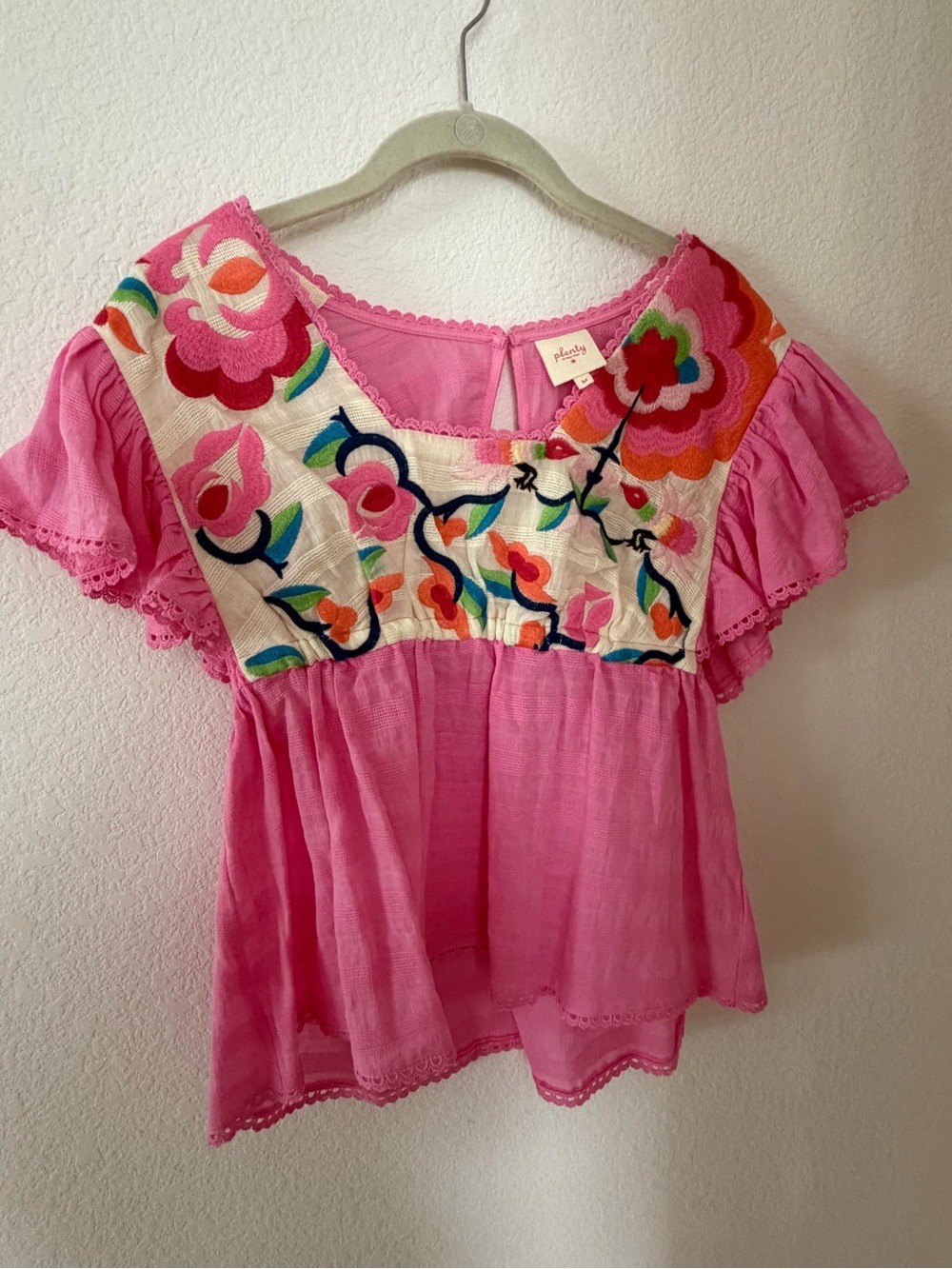 Plenty by Tracy Reese Pink Embroidered Boho Peasant Tunic
